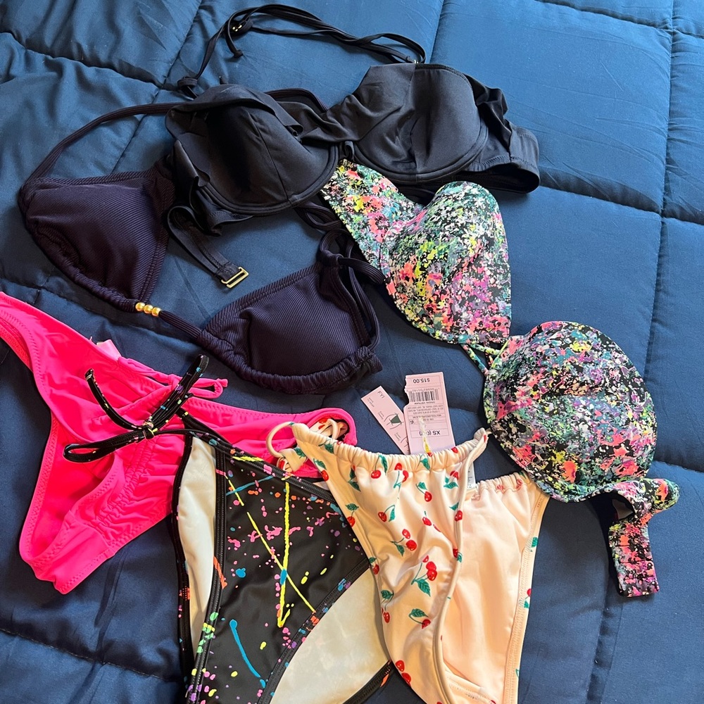 Target Wild Fable Cream Bikini with Red and Green Accents